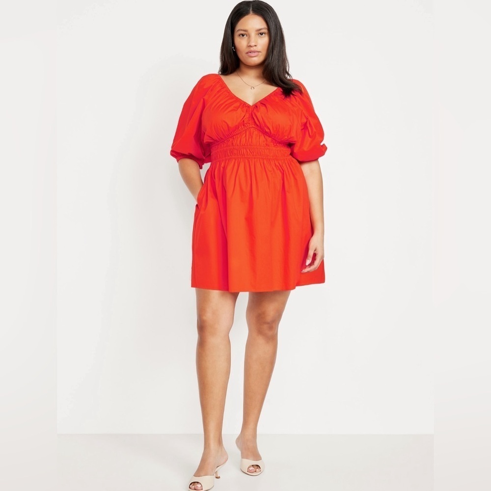 NWT! Old Navy Darling Clementine Waist-Defined Puff-Sleeve Mini Dress - Size XL